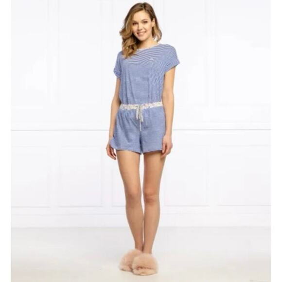 Lauren Ralph lauren Other - Ralph Lauren LRL Blue Striped Floral Trim Shorts/Tee PJ Set XL Embroidered Sleep
